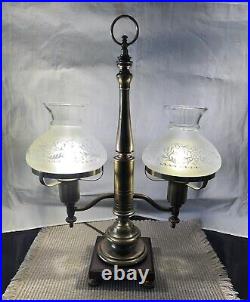 Vintage Frederick Cooper Student Table Lamp With Double Etched Glass Shades