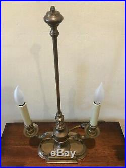 Vintage French Bouillotte 2-Light Off-White/ Brown Tole Brass Table / Desk Lamp