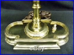Vintage French Bouillotte Brass 3-Candle Dual Socket Brown Tole Lamp