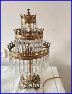Vintage French Brass Crystals Empire-style Table Light Table Lamp