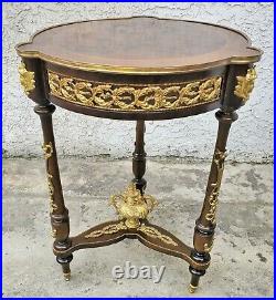 Vintage French Brass Ormolu Burl Wood Top Side / Lamp / End Table LA Area