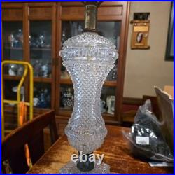 Vintage French Diamond Point Clear Glass and Brass Table Lamp