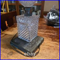 Vintage French Diamond Point Clear Glass and Brass Table Lamp