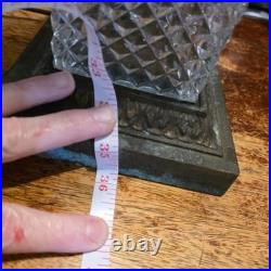 Vintage French Diamond Point Clear Glass and Brass Table Lamp