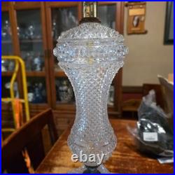 Vintage French Diamond Point Clear Glass and Brass Table Lamp