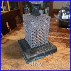 Vintage French Diamond Point Clear Glass and Brass Table Lamp