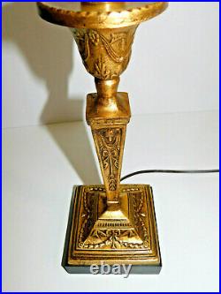 Vintage French Empire Gold / Brass Candle Stick Table Lamp Art Deco