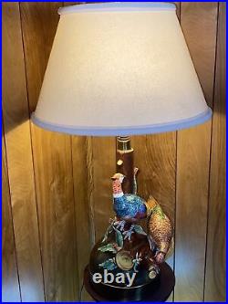 Vintage French Majolica Pheasant Bird, Table Lamp 30tall