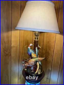 Vintage French Majolica Pheasant Bird, Table Lamp 30tall