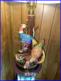 Vintage French Majolica Pheasant Bird, Table Lamp 30tall