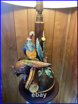 Vintage French Majolica Pheasant Bird, Table Lamp 30tall