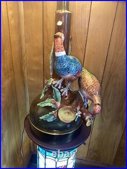 Vintage French Majolica Pheasant Bird, Table Lamp 30tall