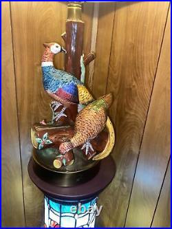 Vintage French Majolica Pheasant Bird, Table Lamp 30tall