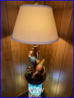 Vintage French Majolica Pheasant Bird, Table Lamp 30tall