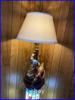 Vintage French Majolica Pheasant Bird, Table Lamp 30tall