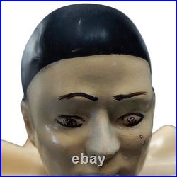 Vintage French Pierrot Clown Table Lamp Wooden Sculpture Globe Light c. 1970s
