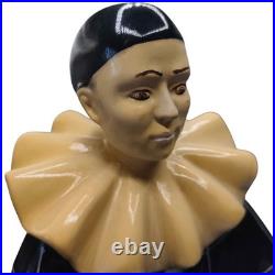 Vintage French Pierrot Clown Table Lamp Wooden Sculpture Globe Light c. 1970s
