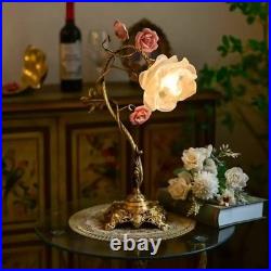 Vintage French Rose Table Lamp Victorian Floral Cottagecore Bedside Light
