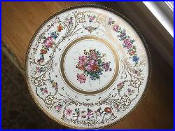Vintage French Sevres Style Brass Porcelain Lamp Table Floral Top France