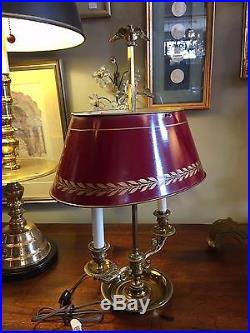 Vintage French Tole Bouillotte Table Lamp with American Eagle Finial Adjustable