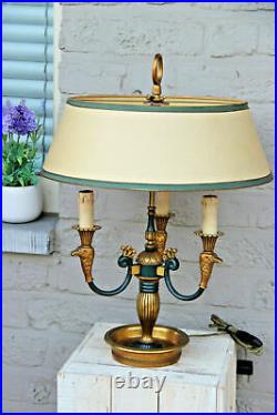Vintage French bouillotte Empire eagle head bronze table lamp