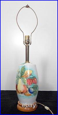 Vintage Fruit Scene Table Lamp Teak Base Accent Fruit Scene Table Lamp