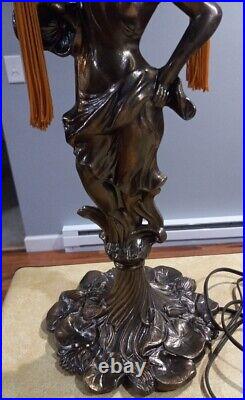 Vintage GIM 1972 1456 Brass Bronze Ornate Goddess Statue Table Lamp Pull Chain