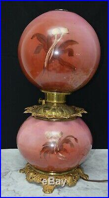 Vintage GWTW Parlor 3 Way Electrified oil Lamp with Poppy Flowers