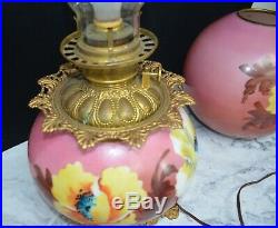 Vintage GWTW Parlor 3 Way Electrified oil Lamp with Poppy Flowers