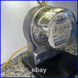 Vintage General Electric Meter Table Lamp Dial spins Steampunk 3 Way light