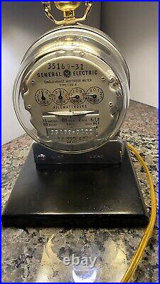 Vintage General Electric Meter Table Lamp Dial spins Steampunk 3 Way light