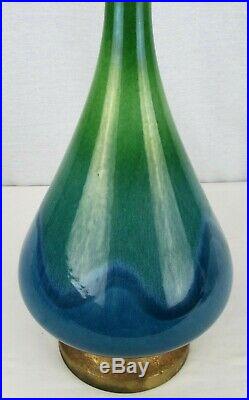 Vintage Genie Bottle Blue Green Drip Glaze Mid Century Modern Table Lamp Light