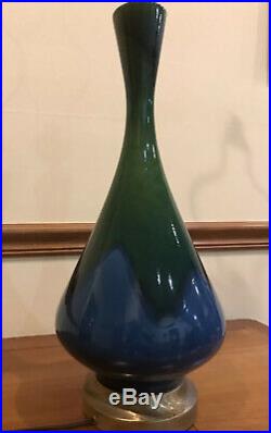 Vintage Genie Bottle Blue Green Drip Glaze Mid Century Modern Table Lamp MCM