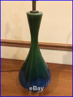 Vintage Genie Bottle Blue Green Drip Glaze Mid Century Modern Table Lamp MCM
