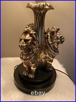 Vintage Gilt Bronze Table Lamp Three Lions Double Bulbs 25