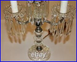 Vintage Glass Table Lamp Chandelier With Hanging Prisms