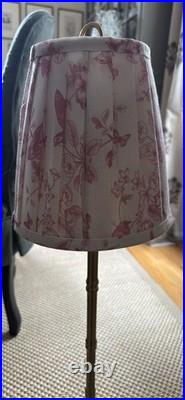 Vintage Gold Bamboo Lamps with Pleated Lamp Shades In Pink Bird Floral Set of 2