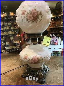 Vintage Gone With The Wind 3way Milk Glass Hand Painted Wild Rose Parlor Lamp