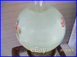 Vintage Gone With The Wind Glass Hurricane Lamp GWTW 24 Floral Electric Nice