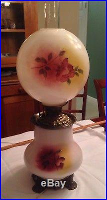 Vintage Gone With The Wind Glass Hurricane Lamp GWTW 27 Floral Electric P & A