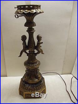 Vintage Gone With The Wind Gold Gilded Double Cherub Parlor Lamp Light