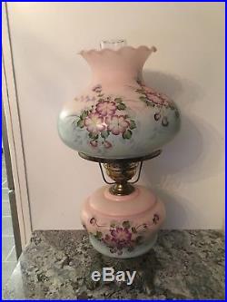 Vintage Gone With The Wind Lamp Floral Pink Green Glass Table Nightstand 3 way