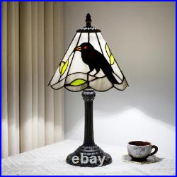 Vintage Gothic Black Crow Tiffany Style Stained Glass Table Lamp Decor Light