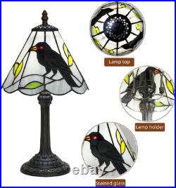 Vintage Gothic Black Crow Tiffany Style Stained Glass Table Lamp Decor Light