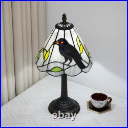 Vintage Gothic Black Crow Tiffany Style Stained Glass Table Lamp Decor Light