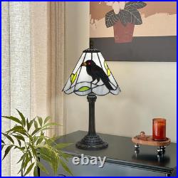Vintage Gothic Black Crow Tiffany Style Stained Glass Table Lamp Decor Light