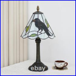 Vintage Gothic Black Crow Tiffany Style Stained Glass Table Lamp Decor Light