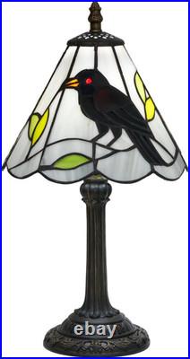 Vintage Gothic Black Crow Tiffany Style Stained Glass Table Lamp Decor Light