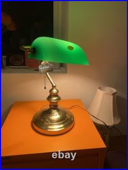Vintage Grandrich Retro Lamp BANKERS Green/Gold Solid Brass Desk Lamp
