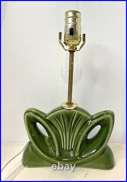 Vintage Green Ceramic Modernist Table Lamp Set Mid Century Modern WORKING 50's